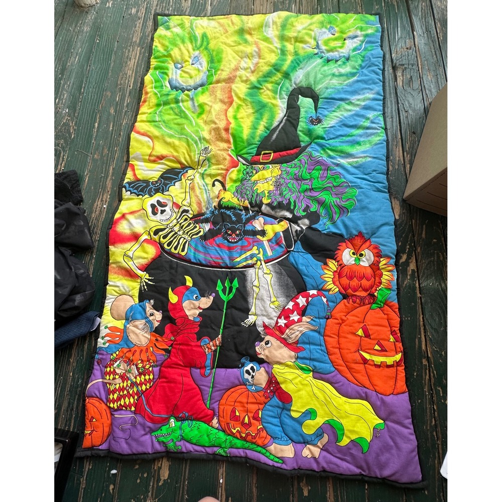 Vintage Halloween baby blanket Witch Skeleton Black Cat Pumpkin Retro Spooky